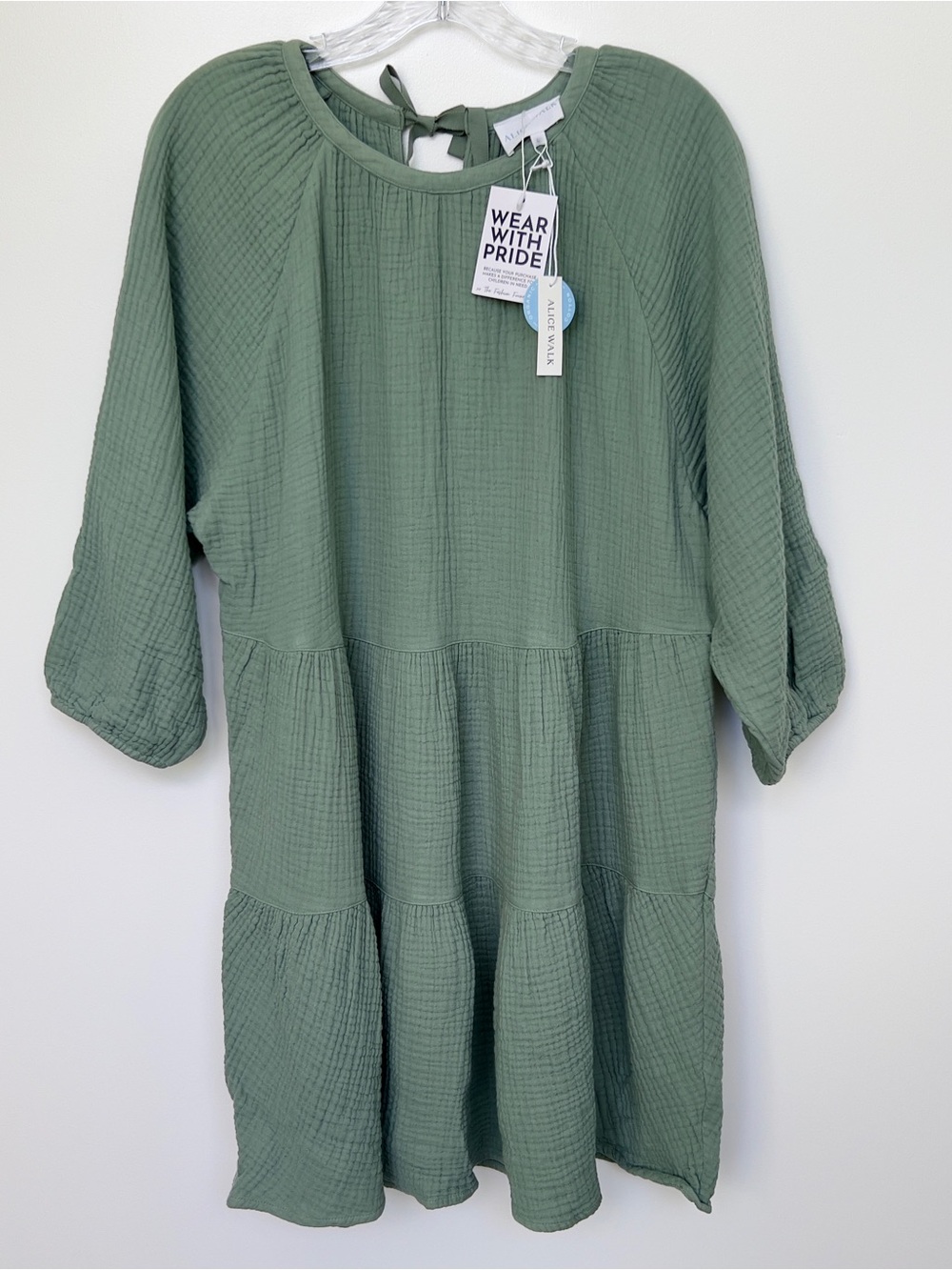 Alice Walk Moss Green Gauze Tiered Dress